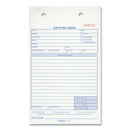 Rediform Form, JobWorkOrderBlack, White 4L456